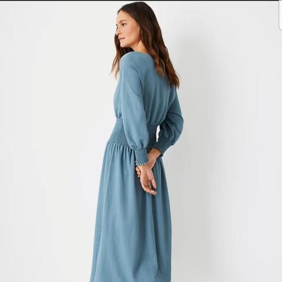 ANN TAYLOR SMOCKED WAIST FLARE MIDI DRESS NEW - Picture 3 of 3